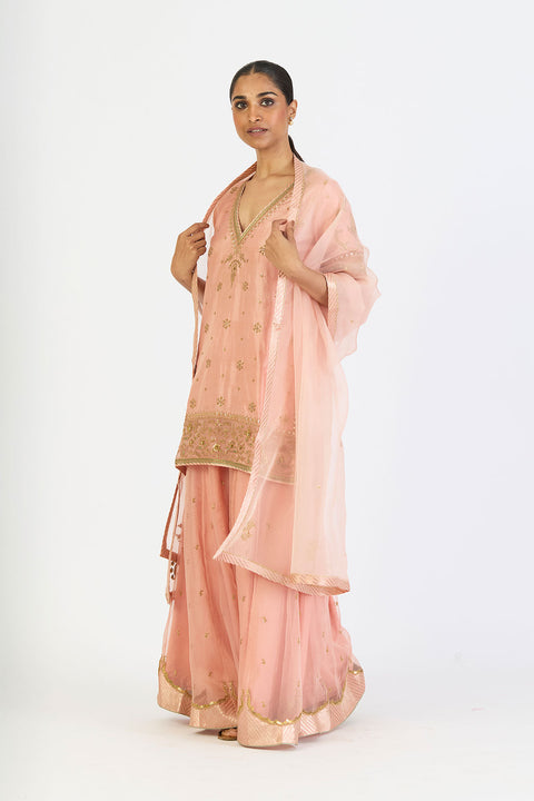 Dhvani Kurta and Sharara - Salmon Pink