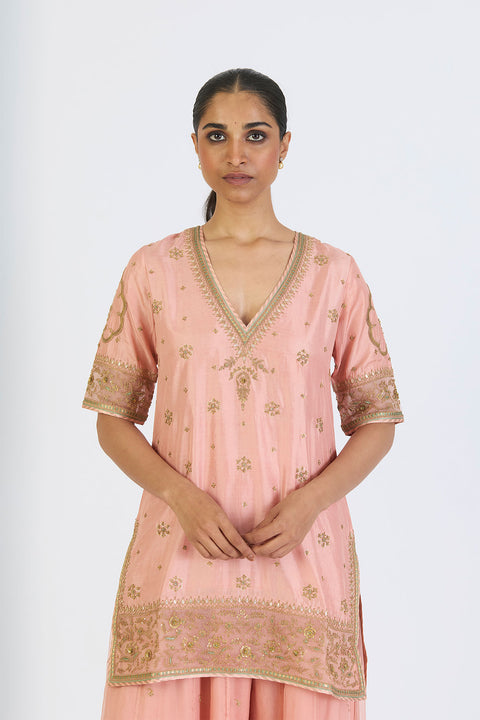 Dhvani Kurta and Sharara - Salmon Pink