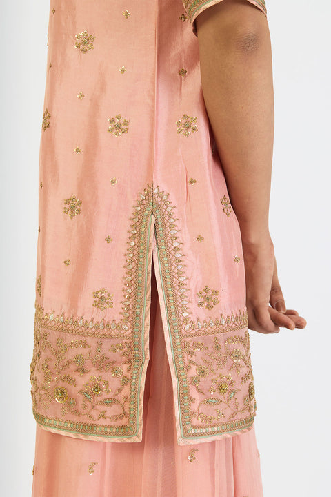 Dhvani Kurta and Sharara - Salmon Pink