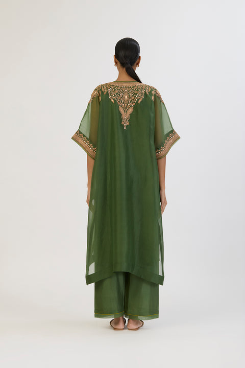 Niharika Kaftan and Pant - Dark Green