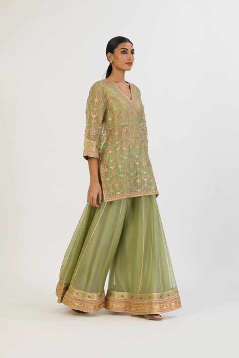 Aparajita Kurta and Sharara - Sea Green
