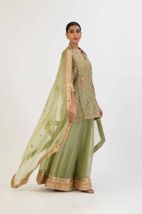 Aparajita Kurta and Sharara - Sea Green