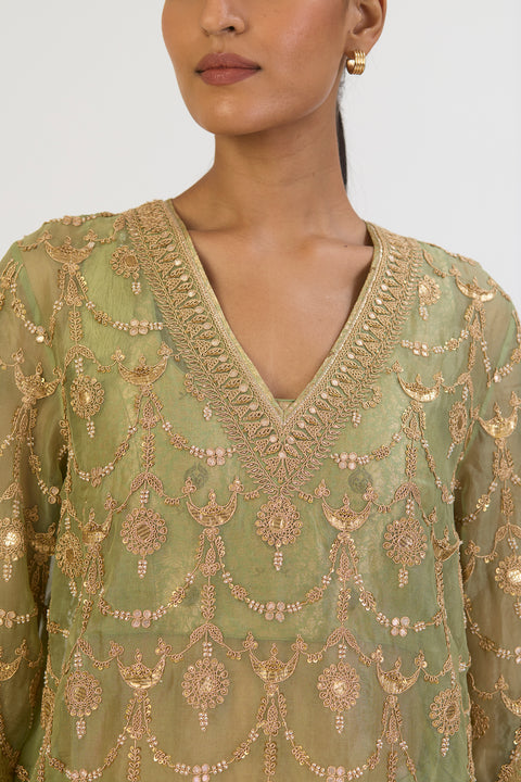 Aparajita Kurta and Sharara - Sea Green