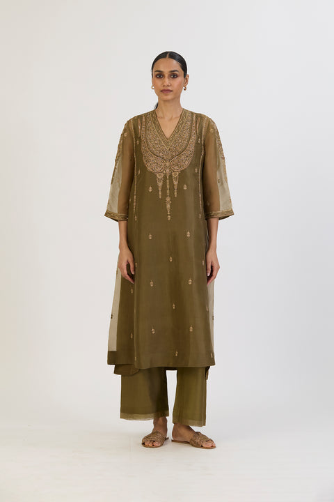 Vamika Kurta and Pant - Mehndi Green