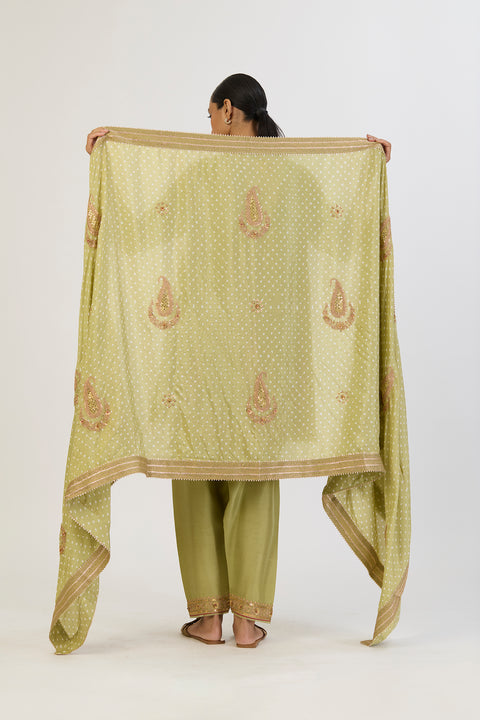 Jashvi Bandhani Dupatta - Sea Green