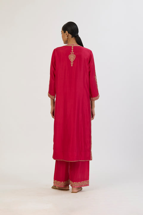 Manjari Kurta and Pant - Dark Pink