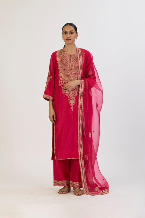 Manjari Kurta and Pant - Dark Pink