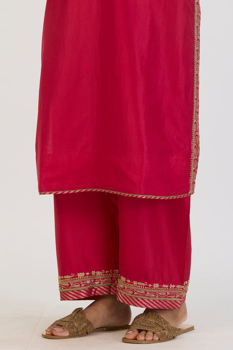 Manjari Kurta and Pant - Dark Pink