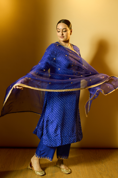 Rysa Kurta & Pant - Royal Blue Bandhani